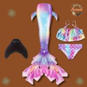 Frilly kaleidoscope coloured mermaid splash tail with bikini
