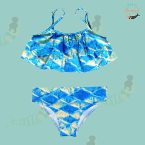 Mermaid splash tail with side fins, frilly tail and bikini