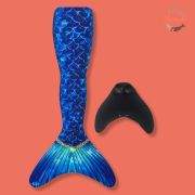 2pc Stretchy Royal Blue & Gold Mermaid Scales Tail and Monofin
