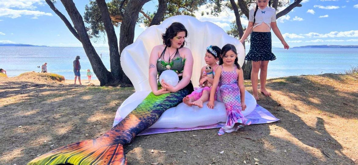 Mermaid Kelpie at Orewa Beach, mermaid birthday party - Auckland New Zealand