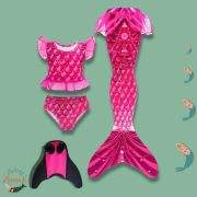 4pc Bright Cerise Mermaid Tail with Monofin