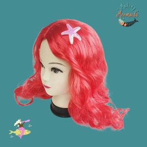 Vibrant Red Mermaid Wig with Starfish