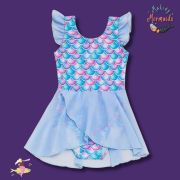 Young Girls One-Piece Mermaid Swimsuit with Skirt