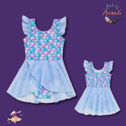 Young Girls One-Piece Mermaid Swimsuit with Skirt