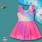 Young Girls One-Piece Mermaid Swimsuit with Skirt