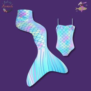 Young Girls Mermaid tail with frilled one piece swimsuit