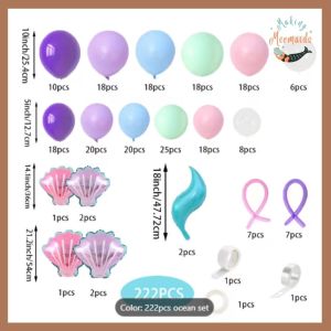 222-Piece Pastel Mermaid Ocean Balloon Garland Set