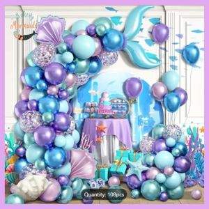 108-Piece Metallic Mermaid Balloon Arch - Ocean Party Garland Kit