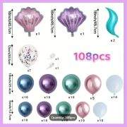 108-Piece Metallic Mermaid Balloon Arch – Ocean Party Garland Kit